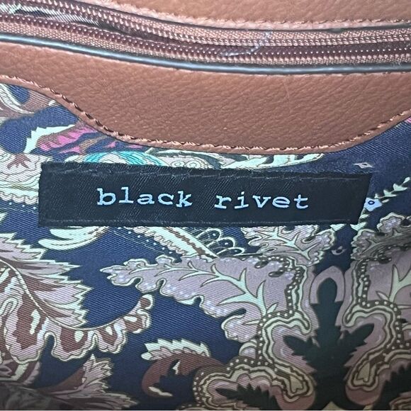 Black Rivet Color-block Green / Tan Faux Leather Bucket Shoulder Bag - Picture 10 of 13